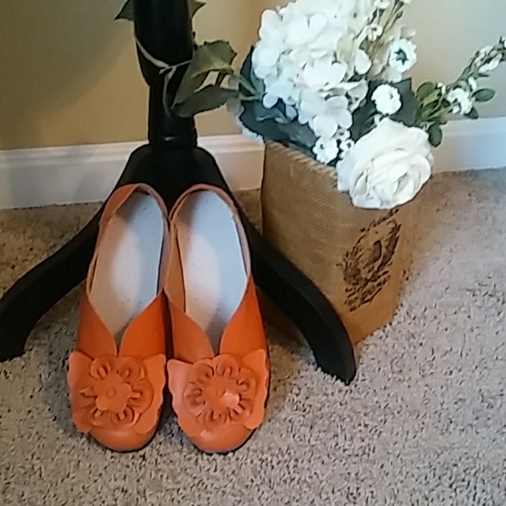 Orange soft leather loafers